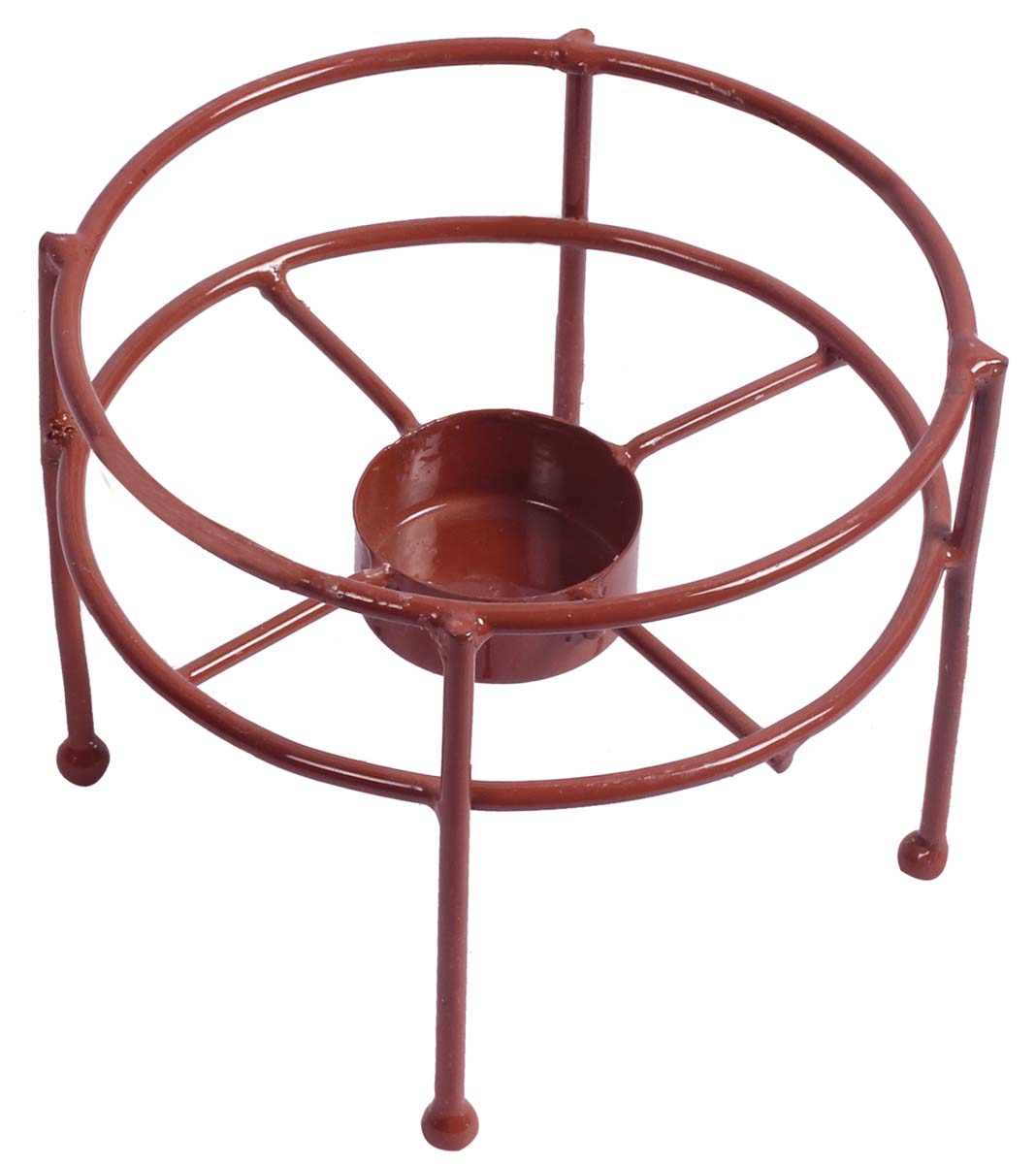 Round-Shaped Tea-Light Candle Holder - Cast in Iron - Hand-Painted in Brown - Metal Votive Candle Stands - Exclusive Candle Decor from India - Buy in Bulk Wholesale